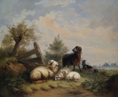 Moutons, bélier et chèvre à la barrière - Wilhelm Melchior